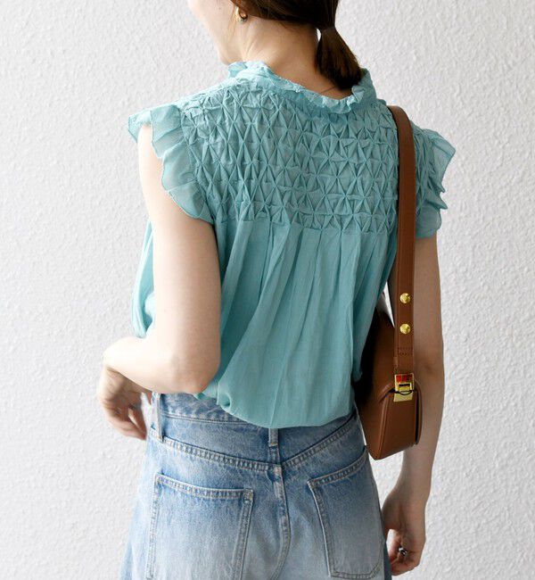 SHIPS any「SHIPS any:〈洗濯機可能〉ハンドスモッキング コットン フリル スタンドカラー ブラウス」|シャツ・ブラウス|