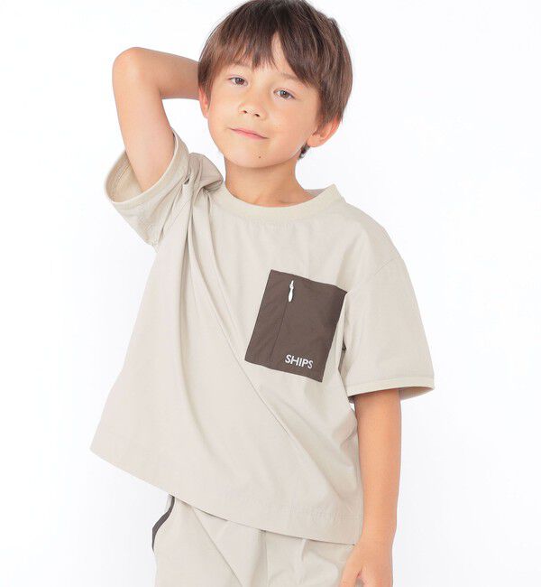 SHIPS KIDS「SHIPS KIDS:100～130cm / 〈UVカット〉ドライ ポケット TEE」|Tシャツ・カットソー|ライトグレー