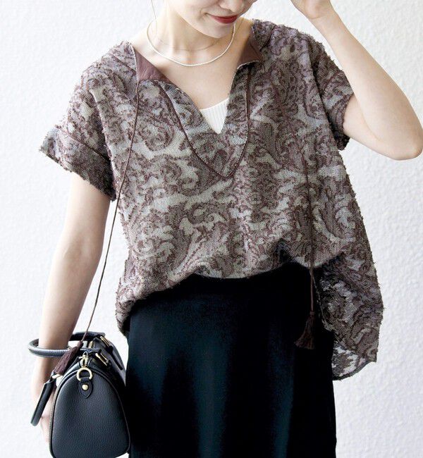 SHIPS any「SHIPS any:〈手洗い可能〉メッシュ ジャカード カフタン スキッパー ブラウス」|シャツ・ブラウス|