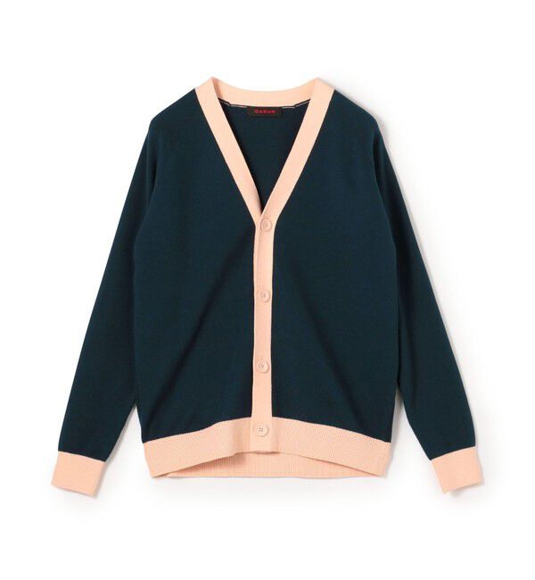 CABaN「CABaN コットンカシミヤ バイカラーVネックカーディガン」|カーディガン|56 グリーン&times;ピンク