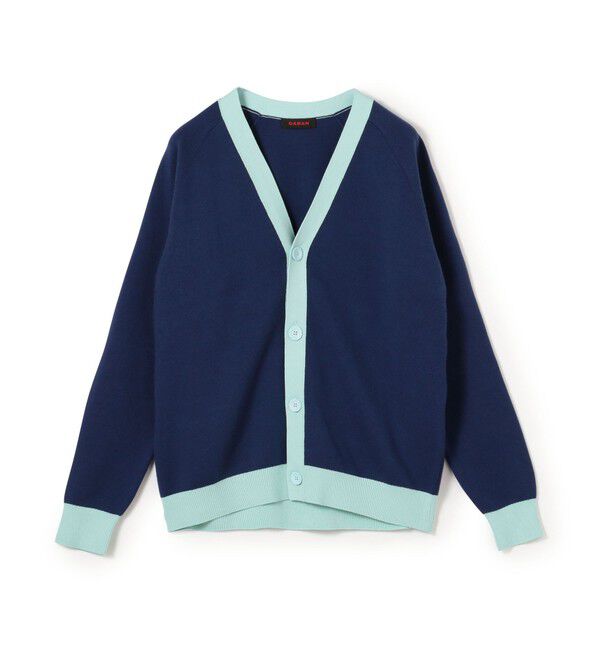 CABaN「CABaN コットンカシミヤ バイカラーVネックカーディガン」|カーディガン|66ブルー&times;アクア