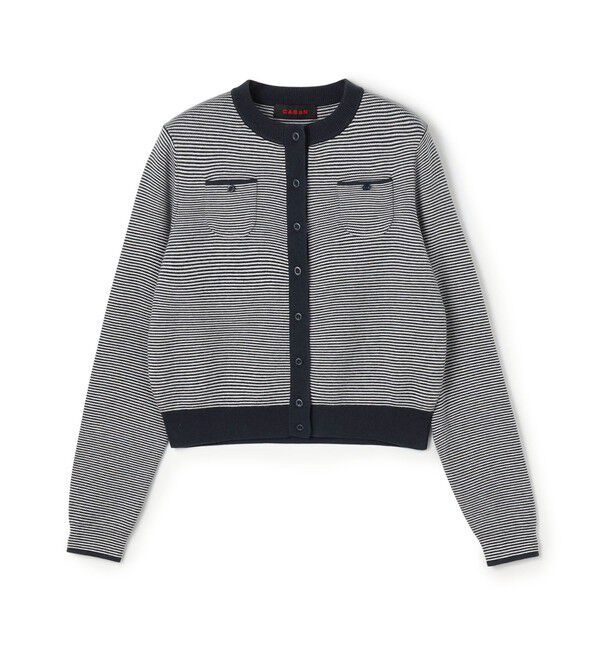 CABaN「コットンカシミヤ クルーネックカーディガン」|カーディガン|68ネイビーストライプ