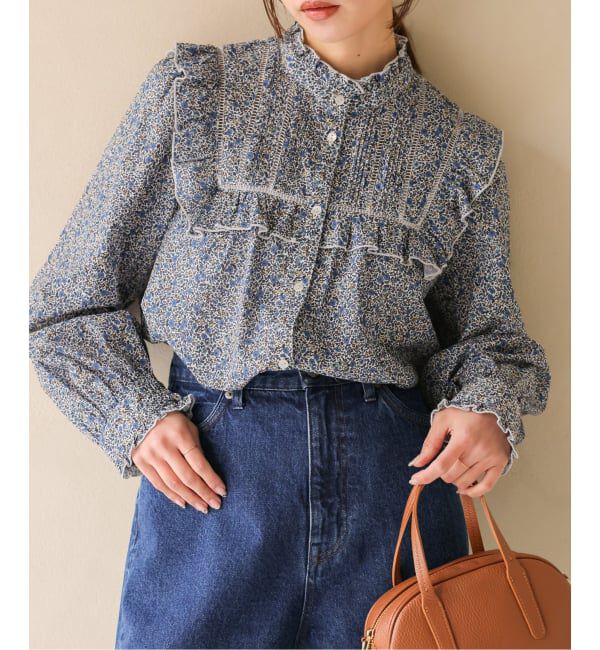 SLOBE IENA「《予約》Petit Flower フリルブラウス」|シャツ・ブラウス|サックスブルー