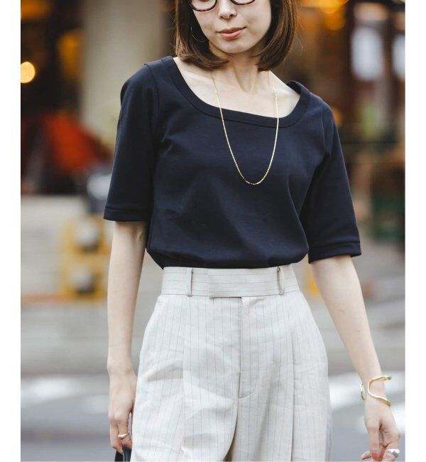 NOBLE「《追加》スビンコットンソフトスクエアーネックTシャツ 2」|Tシャツ・カットソー|ブラック