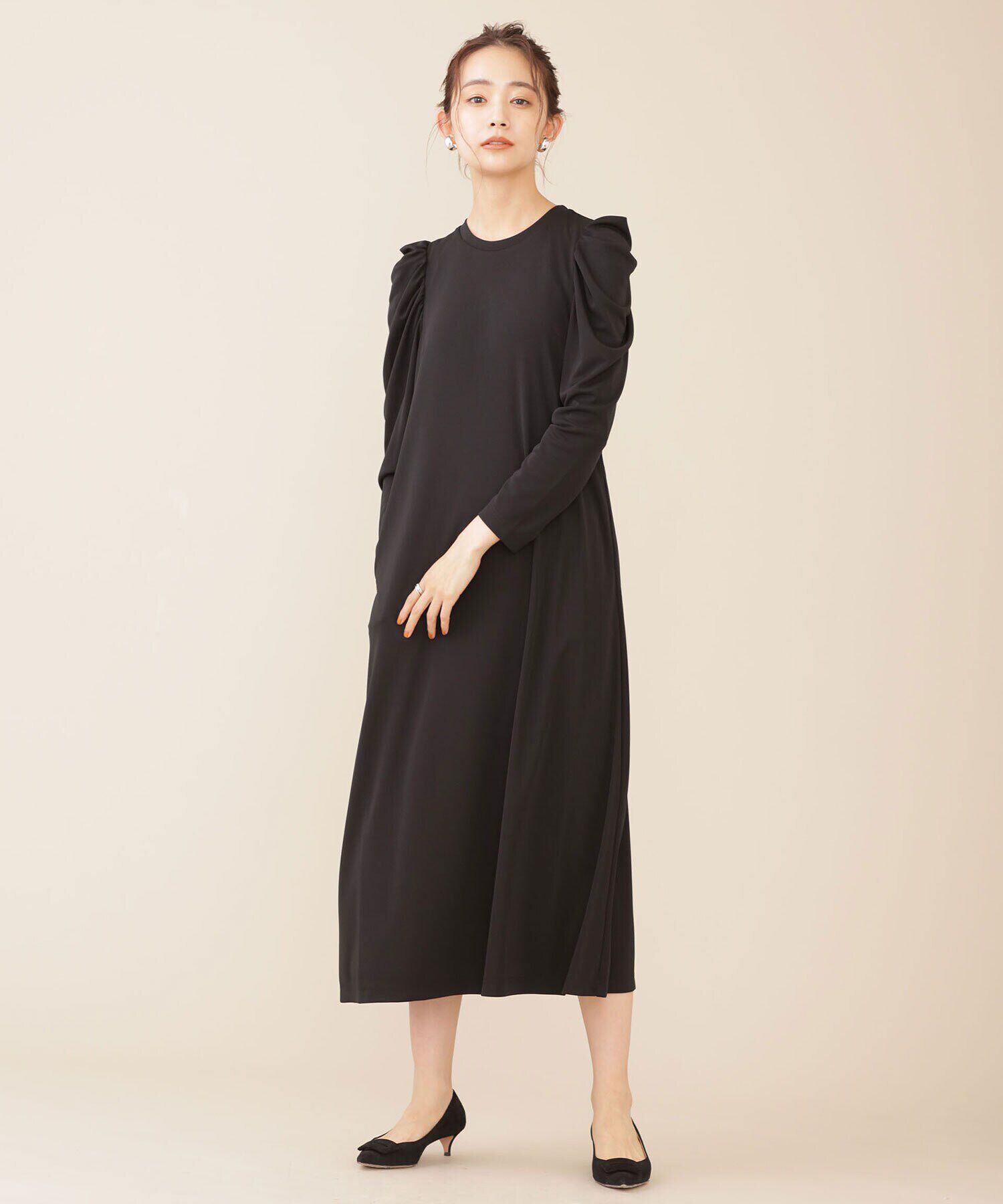 nano･universe「troisieme chaco/パワーショルダー ジャージーワンピース 長袖」|ワンピース|