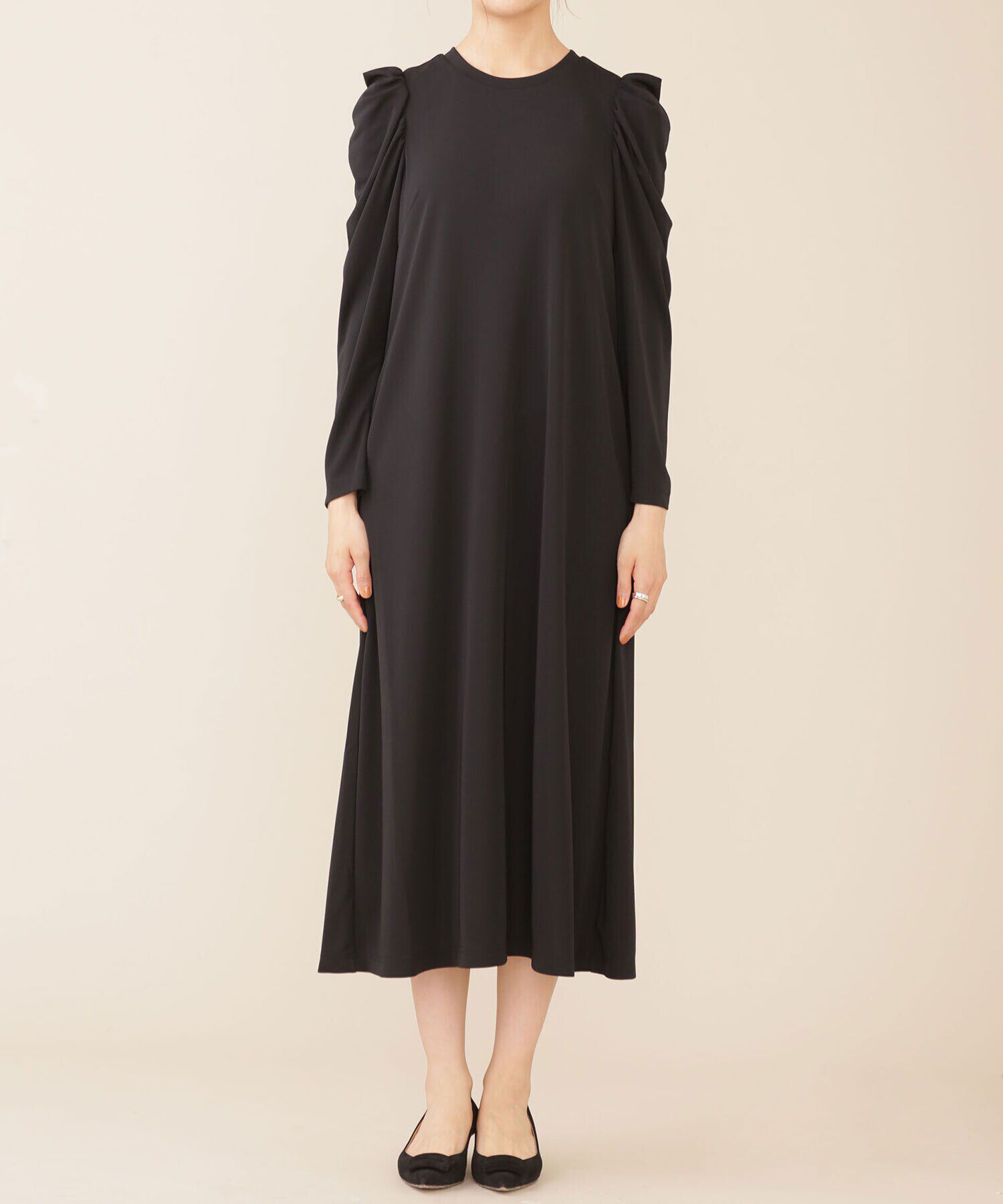 nano･universe「troisieme chaco/パワーショルダー ジャージーワンピース 長袖」|ワンピース|