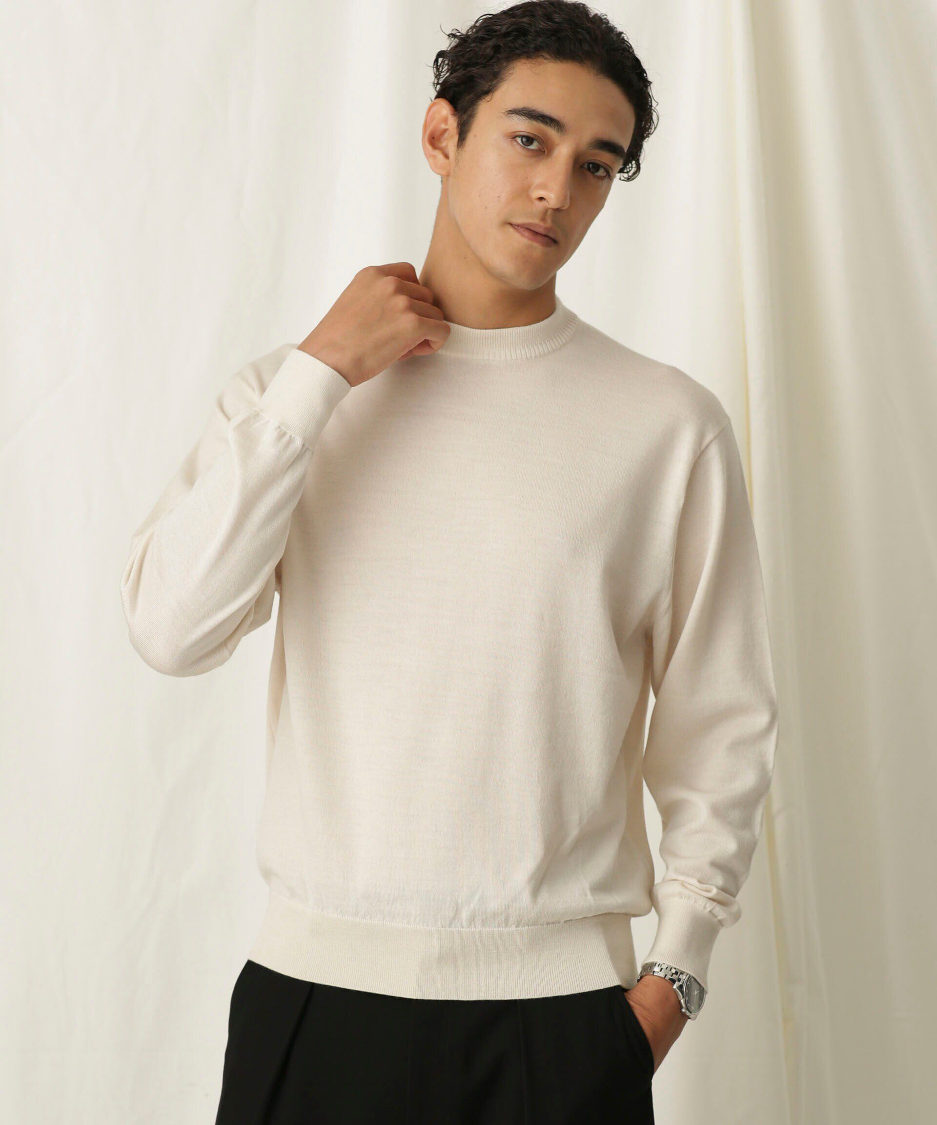 nano･universe「「毛玉レスニット」 ファインゲージクルーネック」|ニット・セーター|アイボリー7