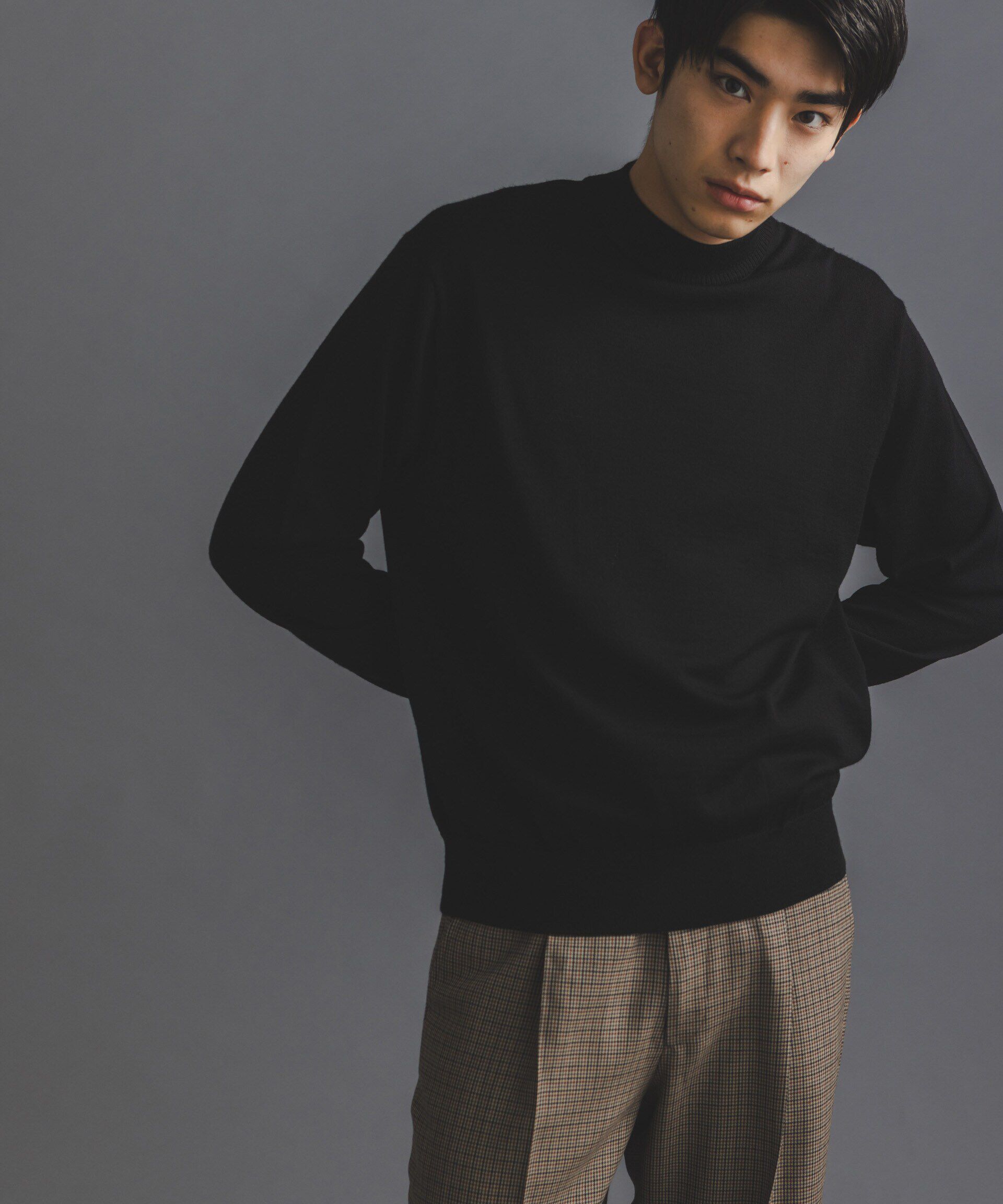 nano･universe「「毛玉レスニット」 ファインゲージモックネック」|ニット・セーター|ブラック