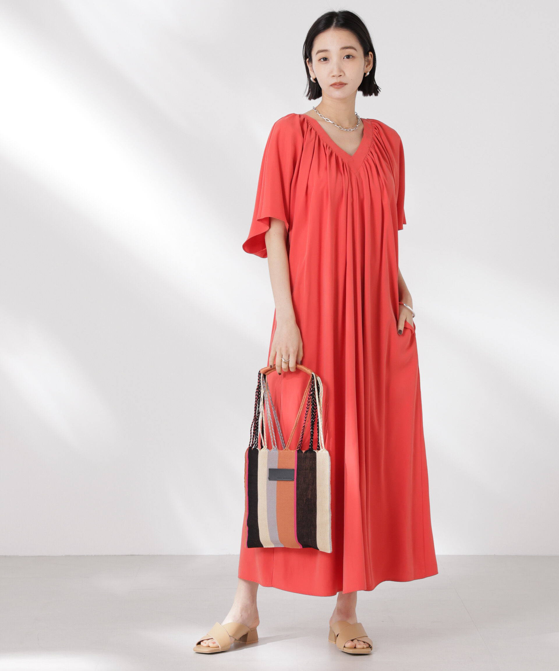 nano･universe「前後2wayボリュームギャザーワンピース」|ワンピース|オレンジ