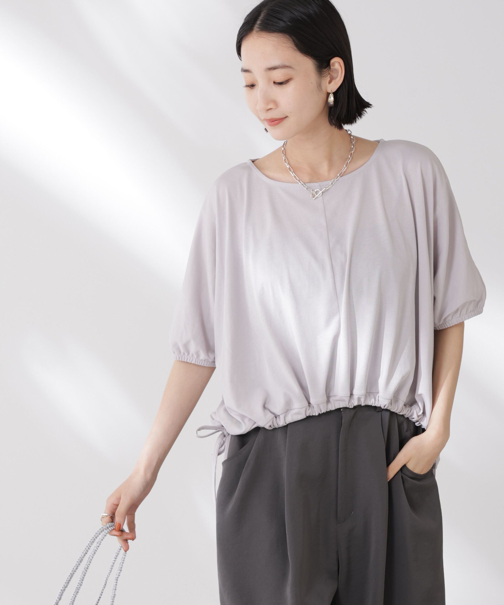 nano･universe「吸水速乾抗菌防臭クロップドドロストトップス」|Tシャツ・カットソー|