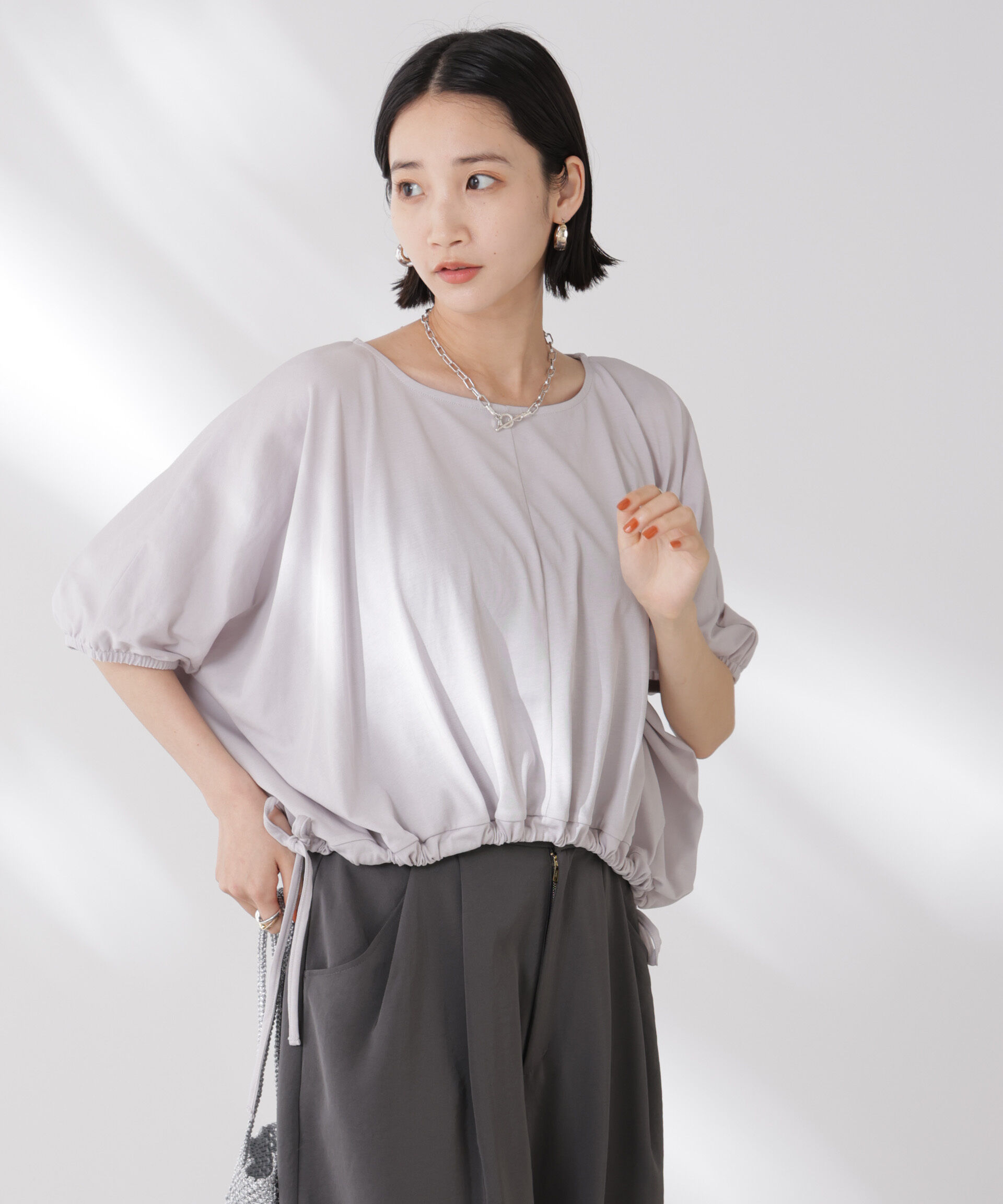 nano･universe「吸水速乾抗菌防臭クロップドドロストトップス」|Tシャツ・カットソー|