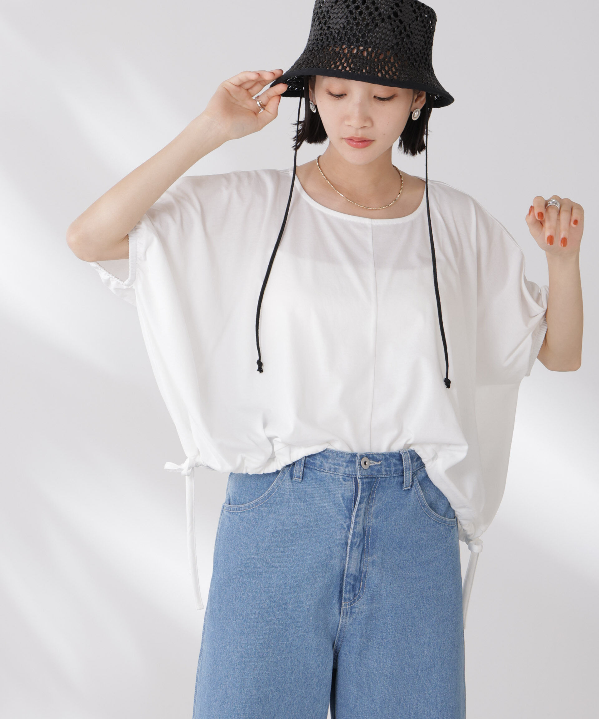 nano･universe「吸水速乾抗菌防臭クロップドドロストトップス」|Tシャツ・カットソー|ホワイト