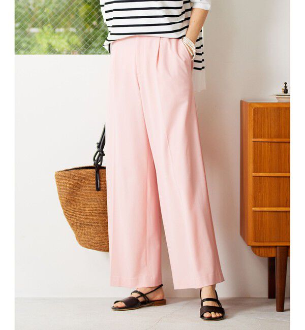自由区「【洗える】ライトフィールジャージータックワイド パンツ」|その他|ピンク