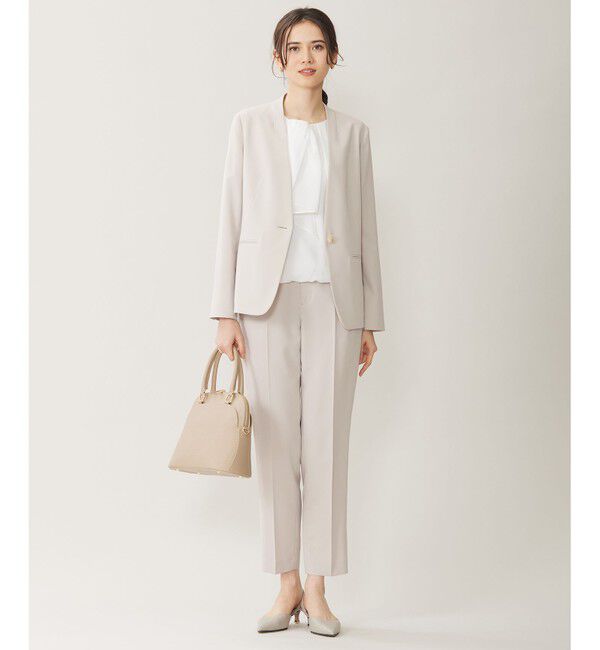 自由区「【セットアップ対応・UVカット・接触冷感・洗える】ライトストレッチノーカラー ジャケット」|ノーカラージャケット|