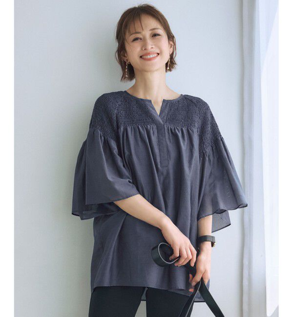 自由区「シルクコットンローンスモッキング刺繍 ブラウス」|シャツ・ブラウス|ｺﾊﾞﾙﾄﾌ