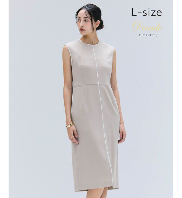 BEIGE,「【洗える・L-size】CINDY / クルーネックノースリーブワンピース」|ワンピース|Taupe &times; White
