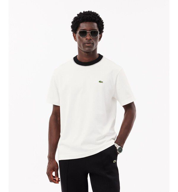 LACOSTE「フランスメイド配色リンガーネックワンポイント半袖Tシャツ」|Tシャツ・カットソー|オフホワイト