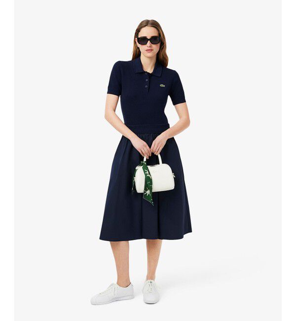 LACOSTE「異素材切り替え コンビネーションマテリアルポロドレス フレア ポロワンピース」|ワンピース|