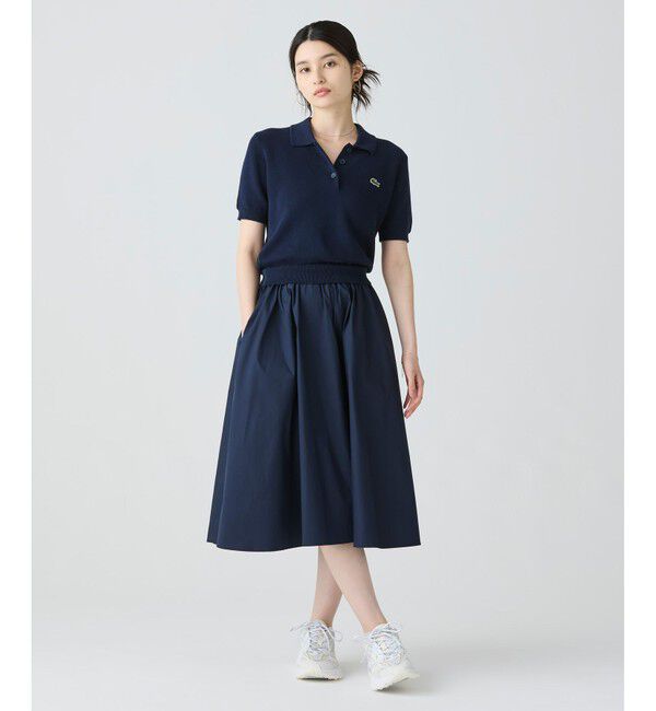 LACOSTE「異素材切り替え コンビネーションマテリアルポロドレス フレア ポロワンピース」|ワンピース|