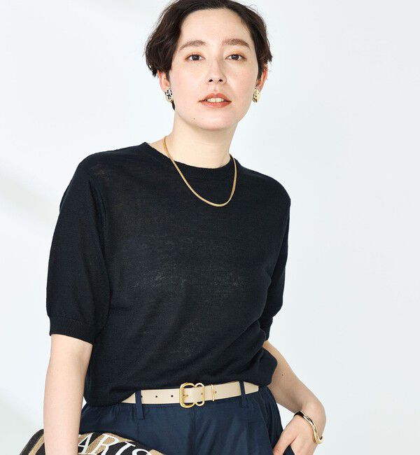 NOLLEY'S「《アンサンブル対応》《手洗い可能》フレンチリネン5分袖プルオーバーニット」|ニット・セーター|