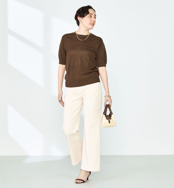 NOLLEY'S「《アンサンブル対応》《手洗い可能》フレンチリネン5分袖プルオーバーニット」|ニット・セーター|