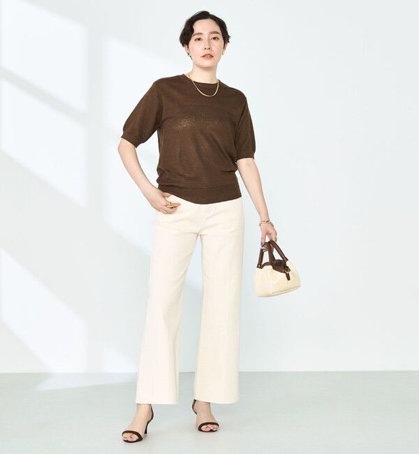 NOLLEY'S「《アンサンブル対応》《手洗い可能》フレンチリネン5分袖プルオーバーニット」|ニット・セーター|