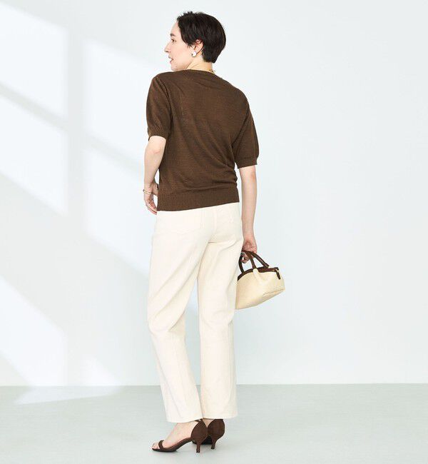 NOLLEY'S「《アンサンブル対応》《手洗い可能》フレンチリネン5分袖プルオーバーニット」|ニット・セーター|