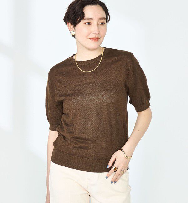 NOLLEY'S「《アンサンブル対応》《手洗い可能》フレンチリネン5分袖プルオーバーニット」|ニット・セーター|