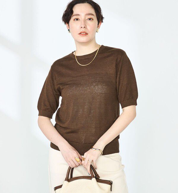 NOLLEY'S「《アンサンブル対応》《手洗い可能》フレンチリネン5分袖プルオーバーニット」|ニット・セーター|