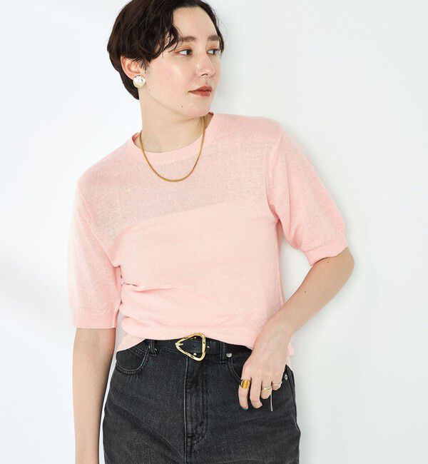 NOLLEY'S「《アンサンブル対応》《手洗い可能》フレンチリネン5分袖プルオーバーニット」|ニット・セーター|