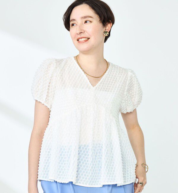 NOLLEY'S「カットジャガードペプラムブラウス」|シャツ・ブラウス|オフホワイト
