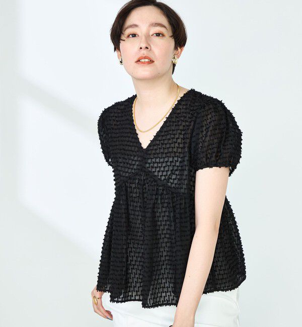 NOLLEY'S「カットジャガードペプラムブラウス」|シャツ・ブラウス|ブラック