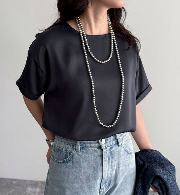 fredy emue「【WEB限定カラーあり】サテン半袖Tシャツブラウス」|シャツ・ブラウス|