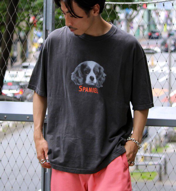 GLOSTER「【新柄追加】【GLOSTER/グロスター】DOG&CAT 犬猫プリント ピグメント プリントTシャツ」|Tシャツ・カットソー|ブラック系その他