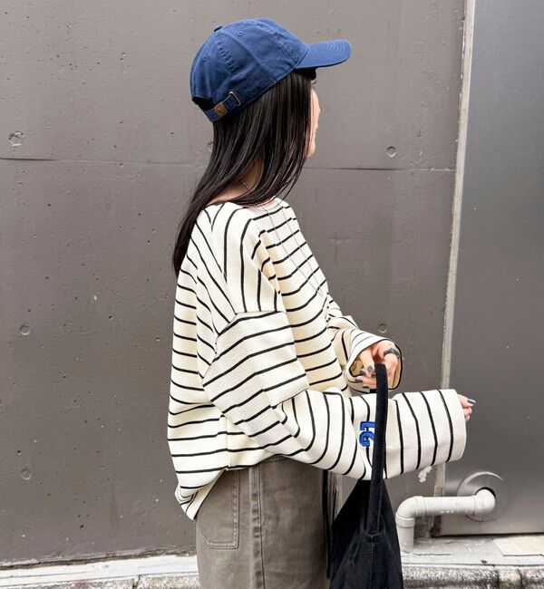 fredy emue「ニットソーボーダーBIGプルオーバー」|Tシャツ・カットソー|ホワイト系その他