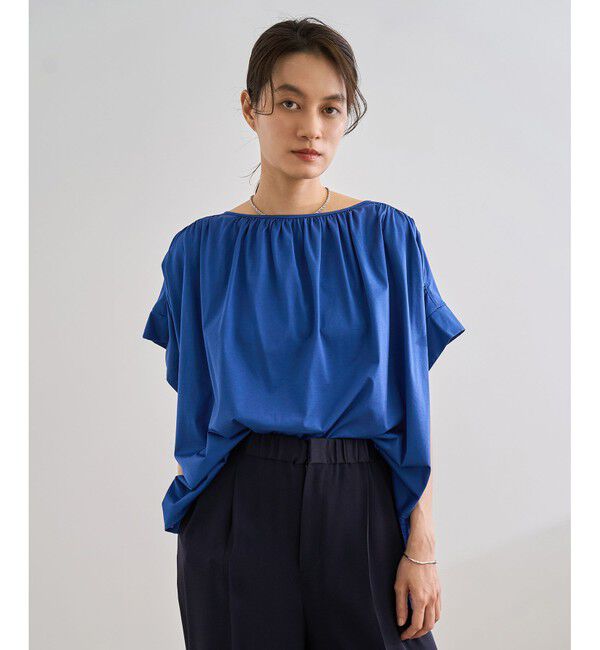 ROPE「【洗える】クリア天竺ギャザー半袖プルオーバー/お仕事服」|Tシャツ・カットソー|