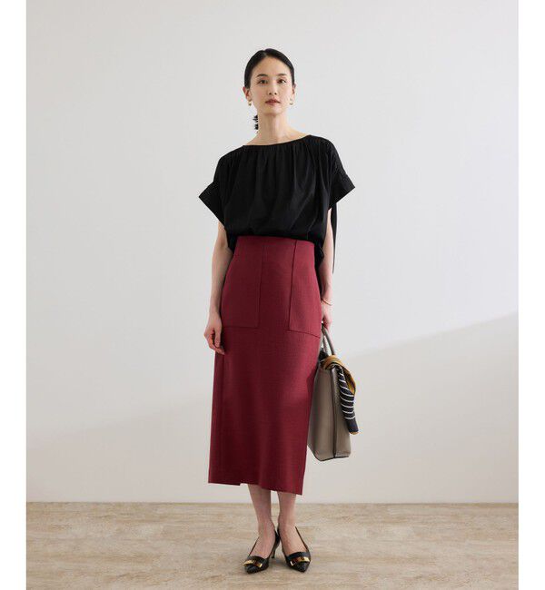 ROPE「【洗える】クリア天竺ギャザー半袖プルオーバー/お仕事服」|Tシャツ・カットソー|