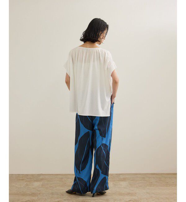 ROPE「【洗える】クリア天竺ギャザー半袖プルオーバー/お仕事服」|Tシャツ・カットソー|