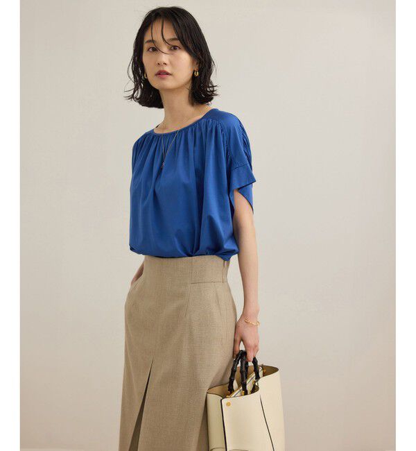 ROPE「【洗える】クリア天竺ギャザー半袖プルオーバー/お仕事服」|Tシャツ・カットソー|