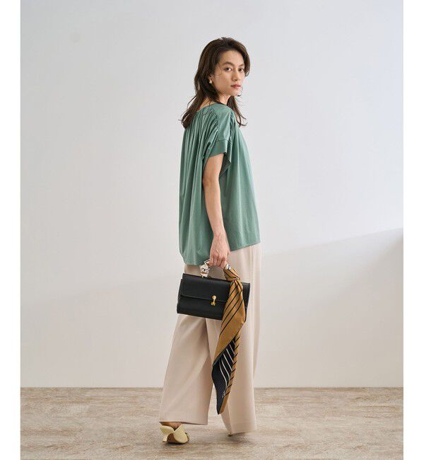 ROPE「【洗える】クリア天竺ギャザー半袖プルオーバー/お仕事服」|Tシャツ・カットソー|