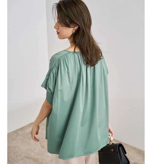 ROPE「【洗える】クリア天竺ギャザー半袖プルオーバー/お仕事服」|Tシャツ・カットソー|