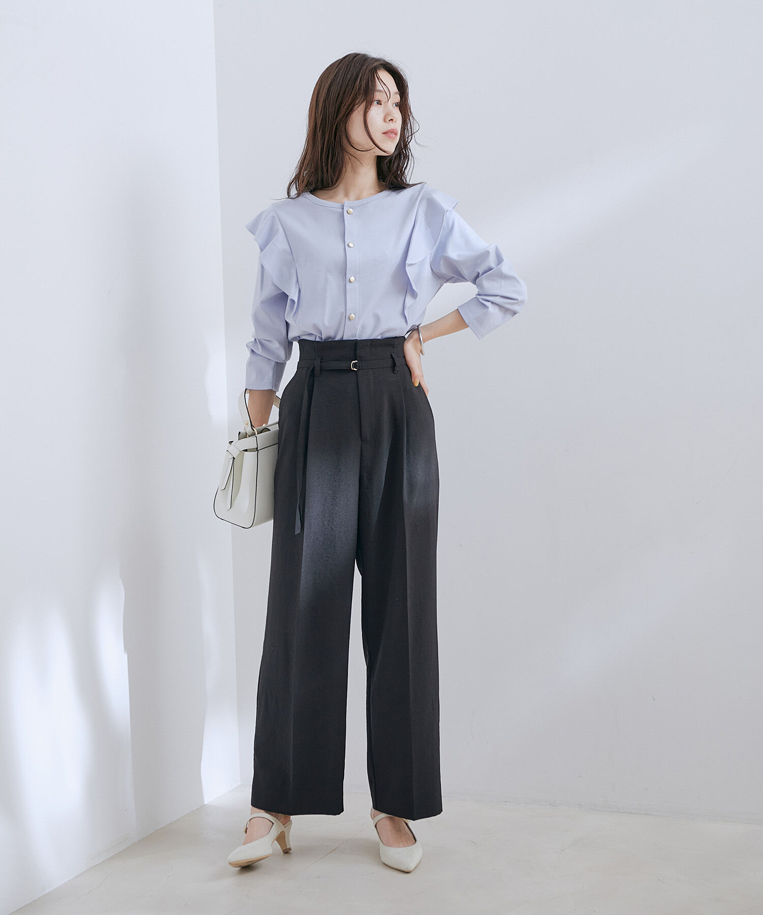 VIS「【接触冷感・洗える】美easy Dカンベルト付きワイドパンツ【セットアップ対応】」|スラックス|