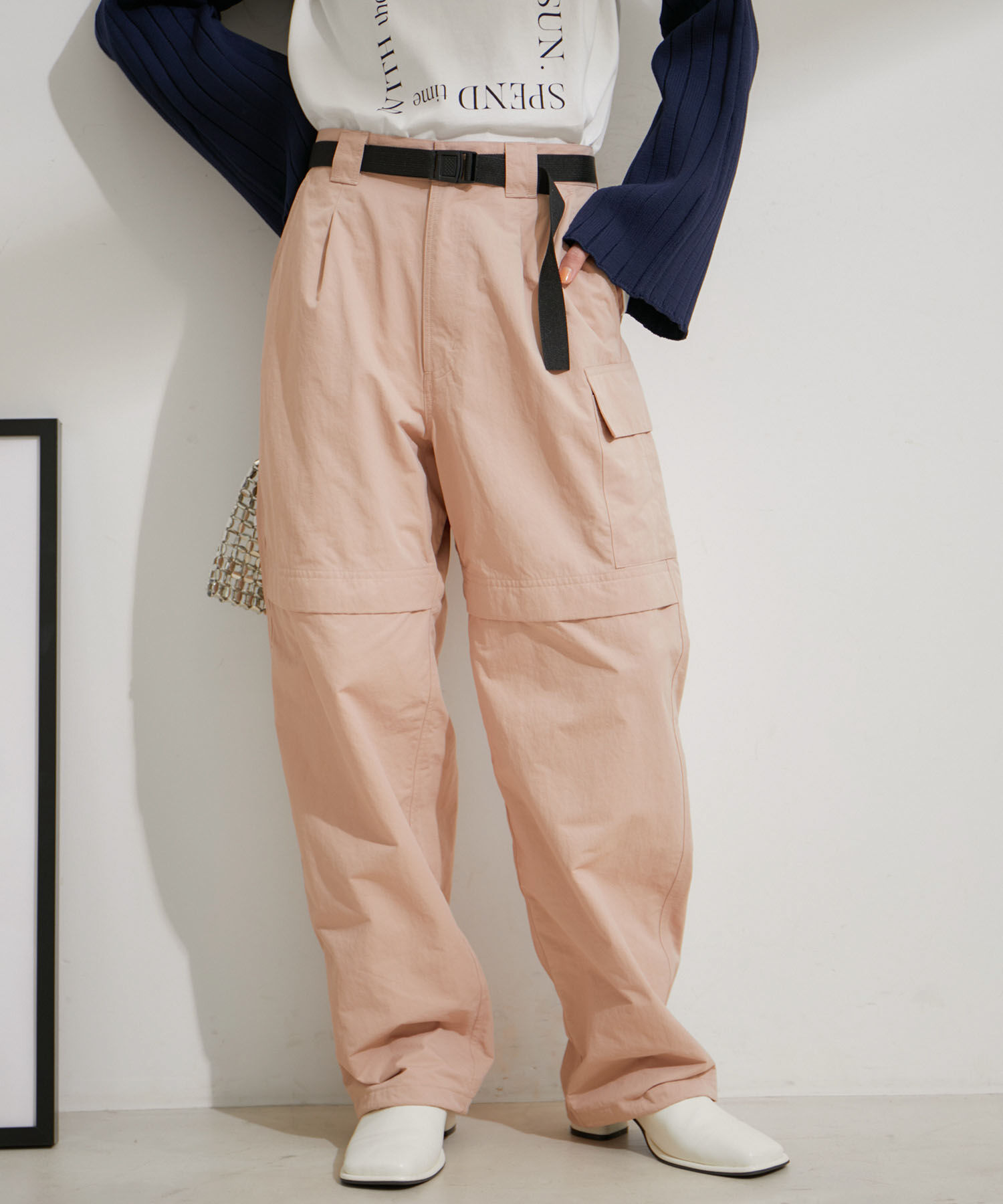 VIS「【洗える】ベルト付ナイロンカーゴパンツ」|カーゴ|オレンジ系(74)