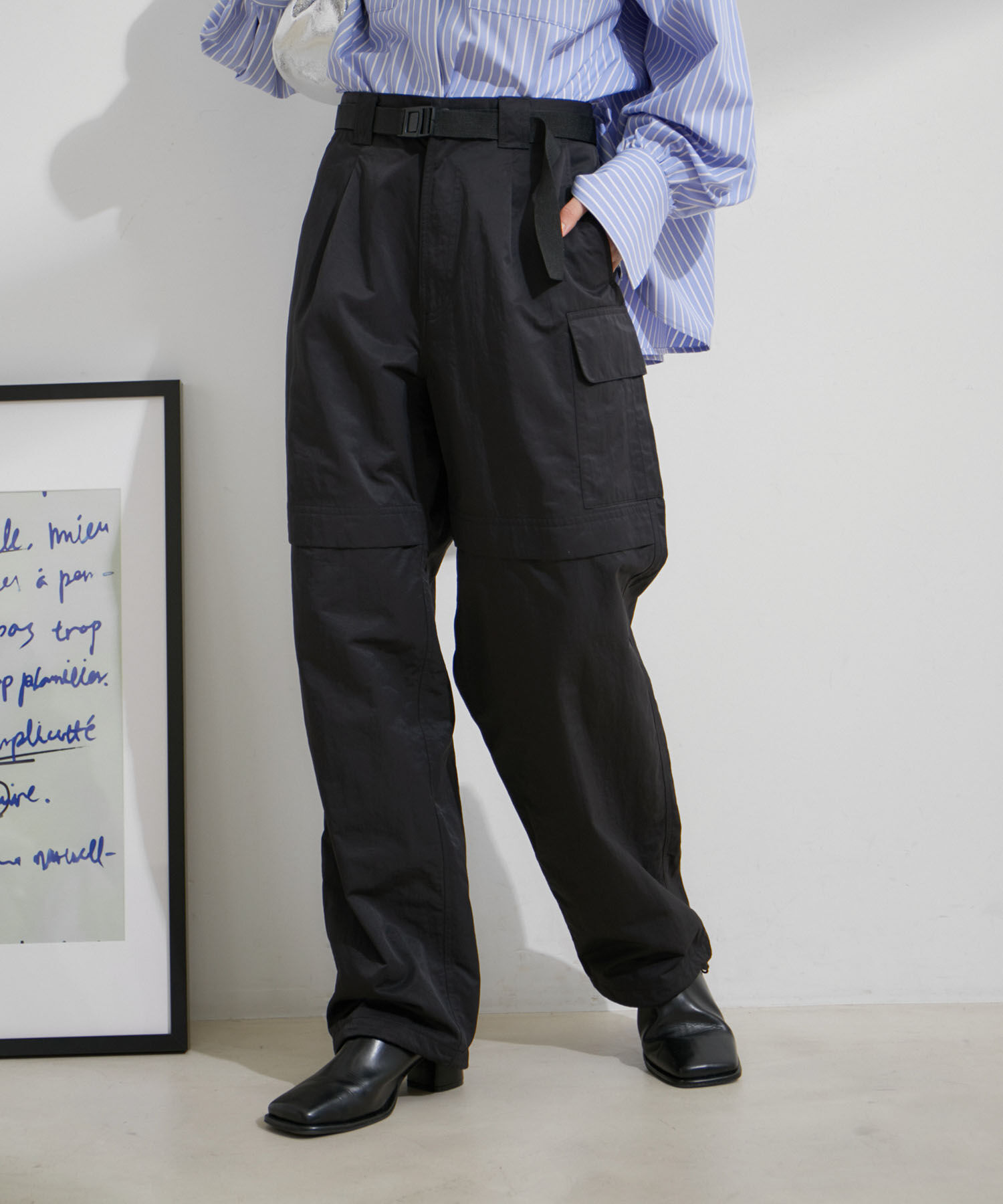 VIS「【洗える】ベルト付ナイロンカーゴパンツ」|カーゴ|