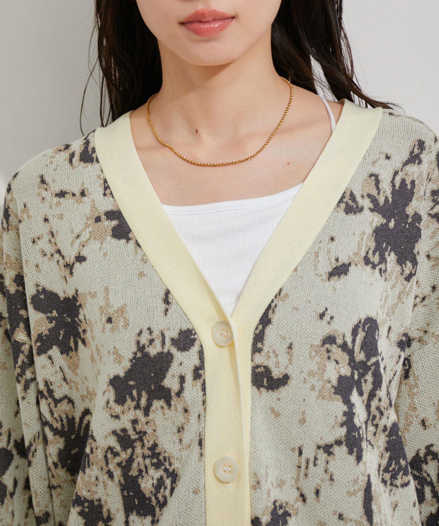 VIS「ラメジャガード花柄カーディガン」|カーディガン|