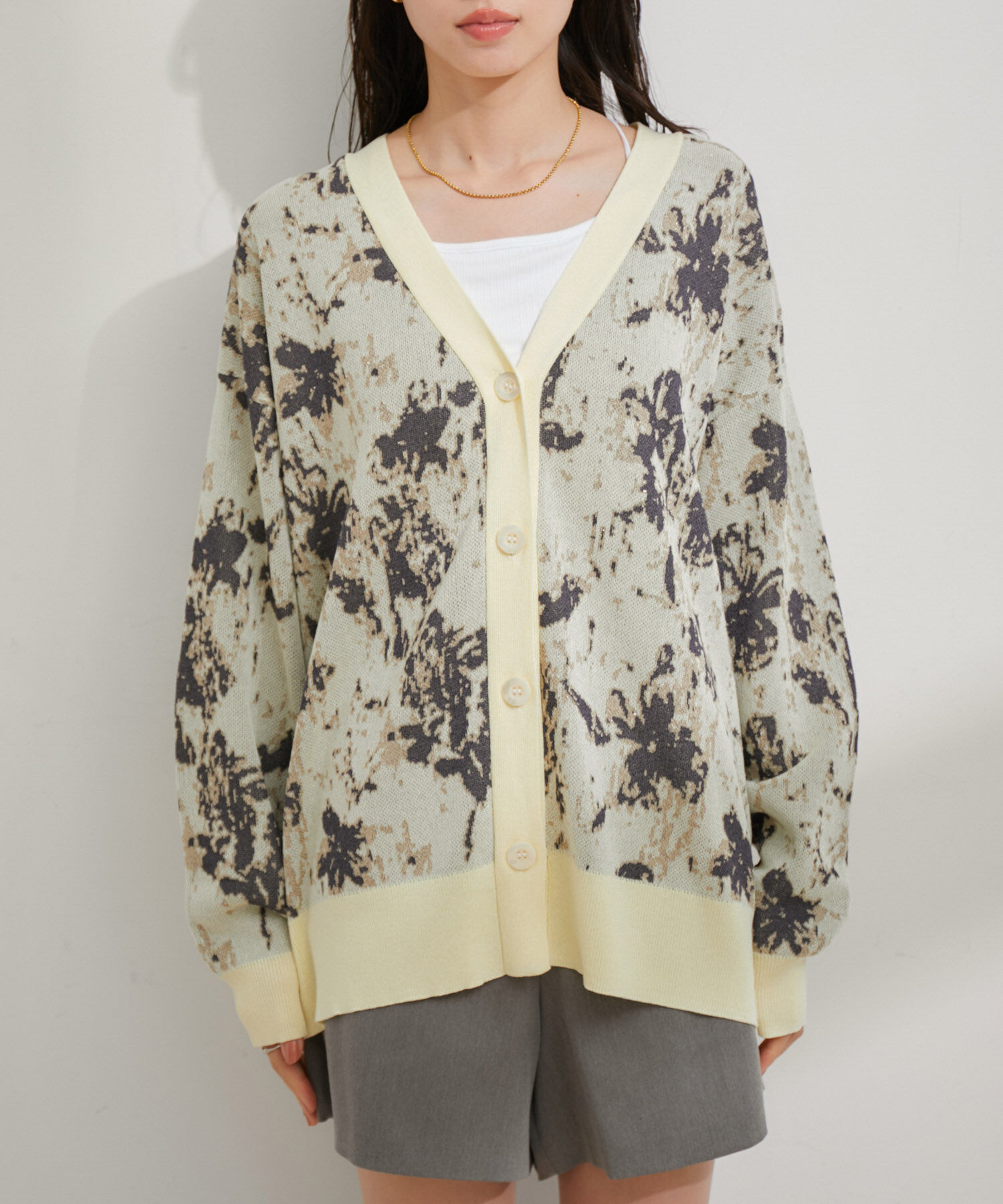 VIS「ラメジャガード花柄カーディガン」|カーディガン|