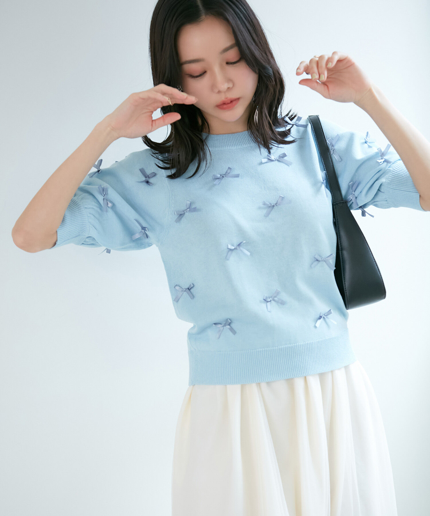 VIS「【WEB限定】リボンハーフスリーブニット」|ニット・セーター|