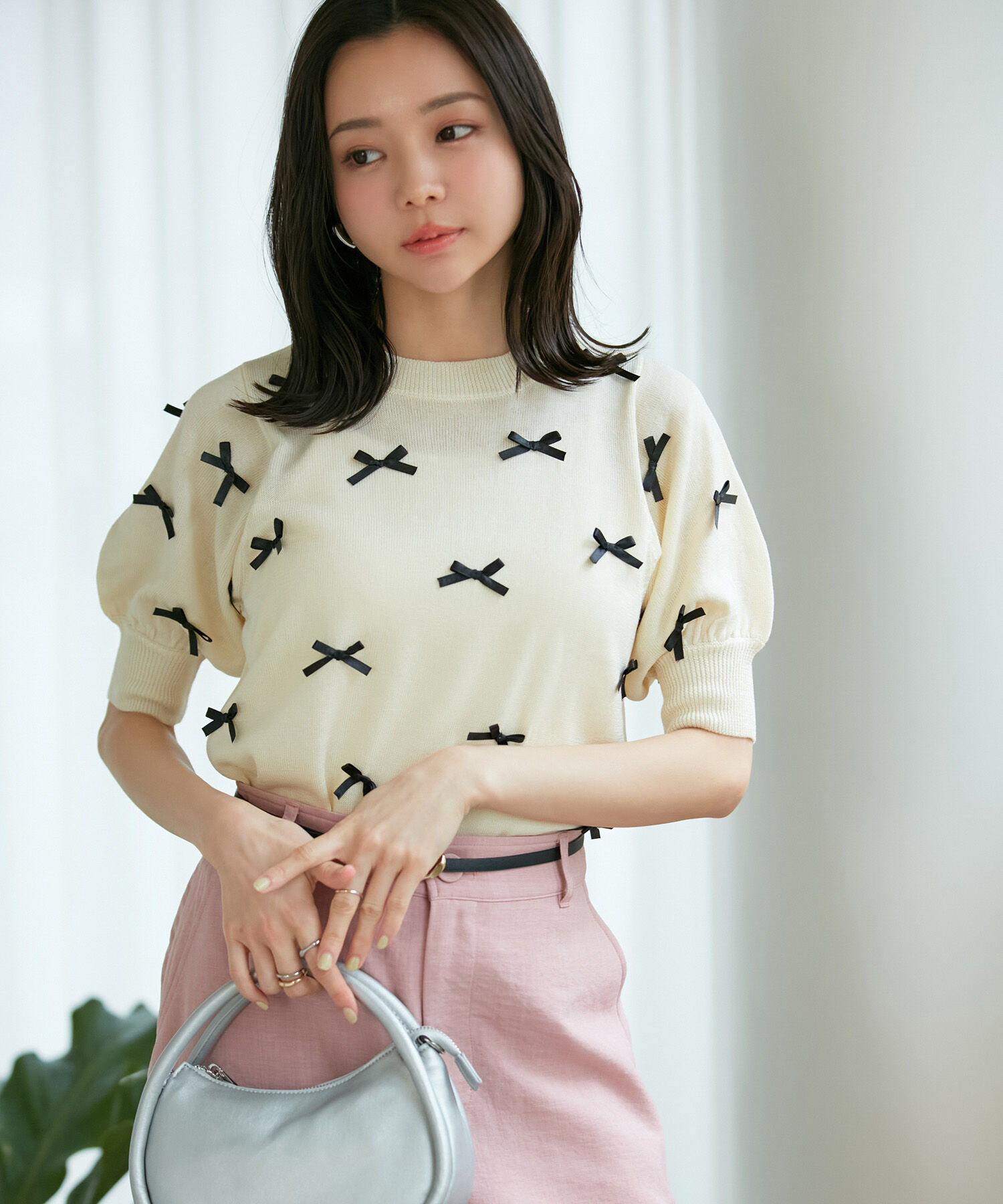 VIS「【WEB限定】リボンハーフスリーブニット」|ニット・セーター|