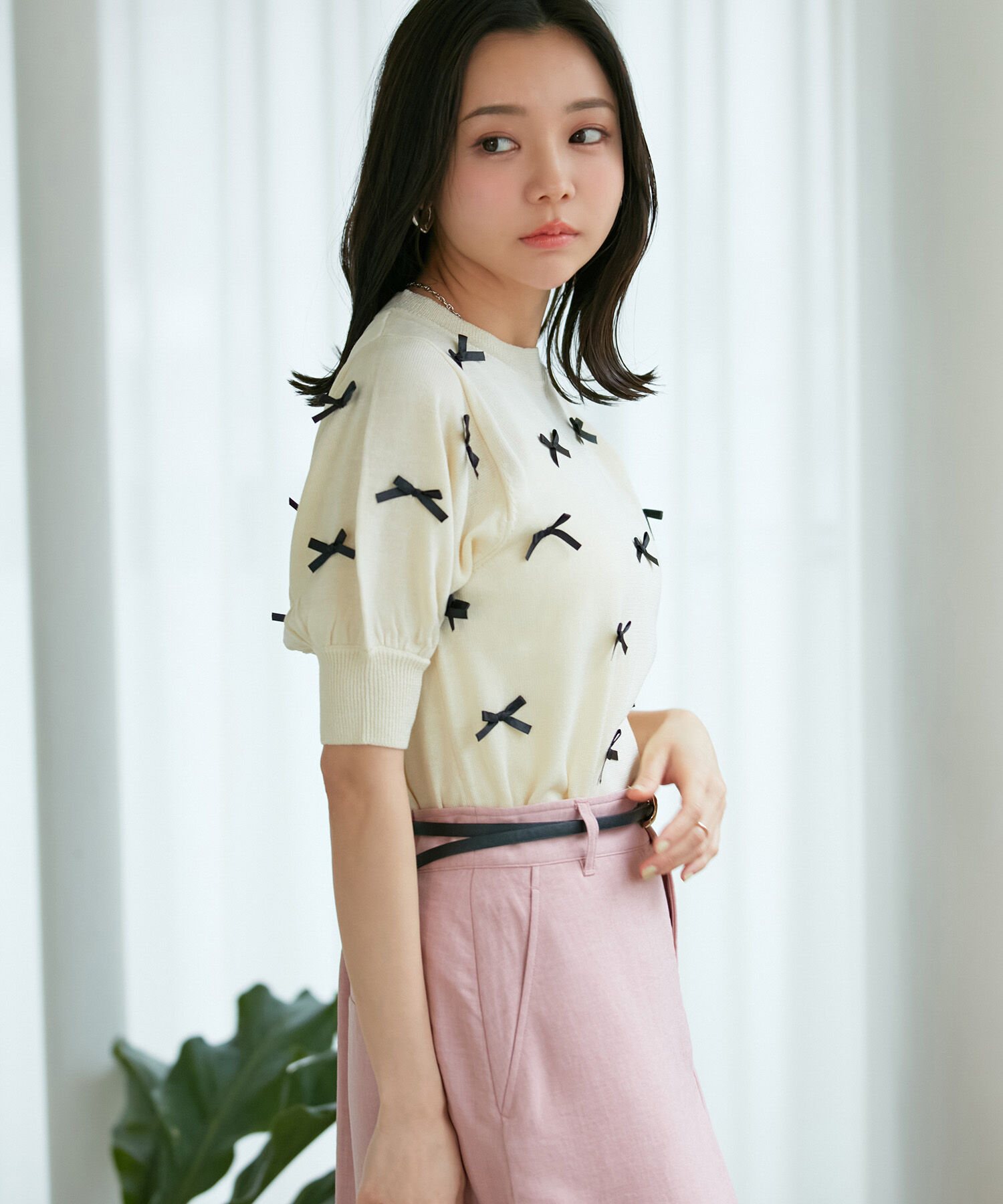 VIS「【WEB限定】リボンハーフスリーブニット」|ニット・セーター|