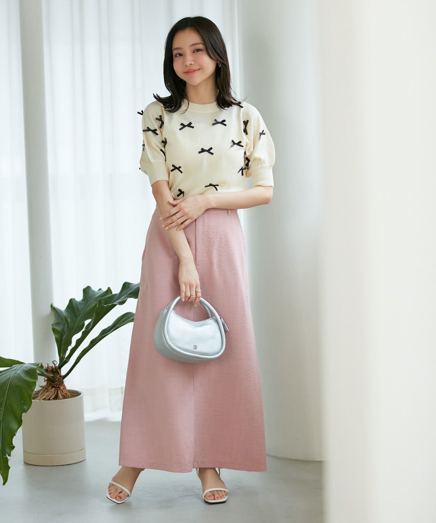 VIS「【WEB限定】リボンハーフスリーブニット」|ニット・セーター|